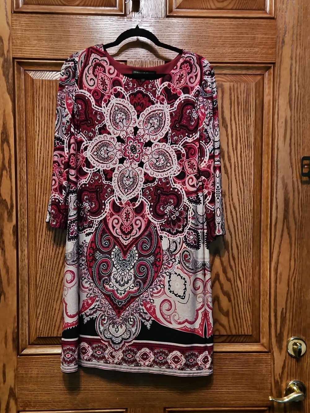 White House Black Market Pink Paisley Long Sleeve Shift Dress